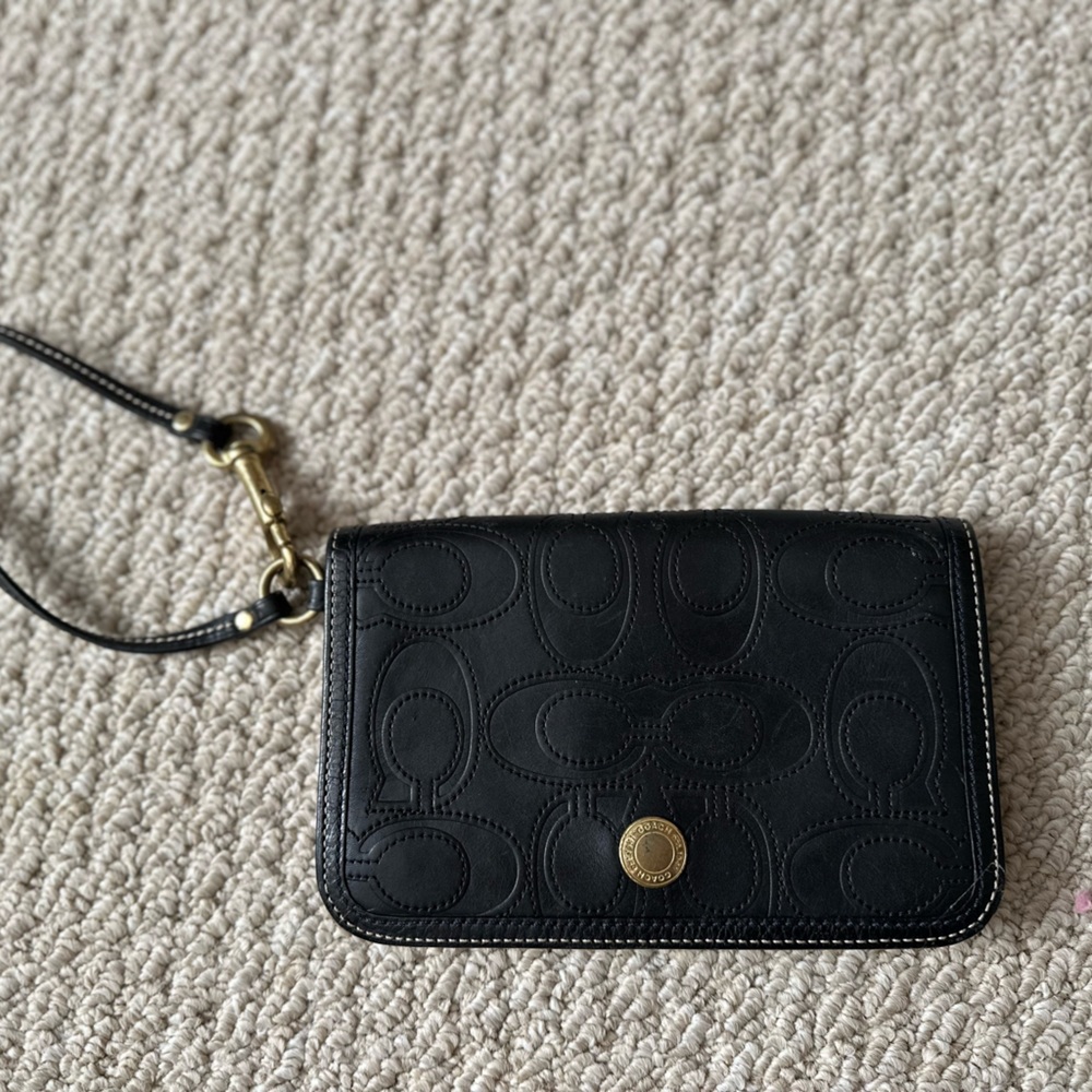 Coach black leather wristlet. Like new